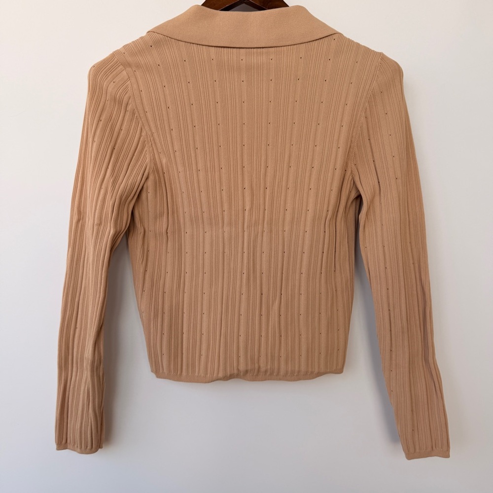 Sandro Tan Ribbed Button-Up Blazer Jacket - Picture 4 of 6